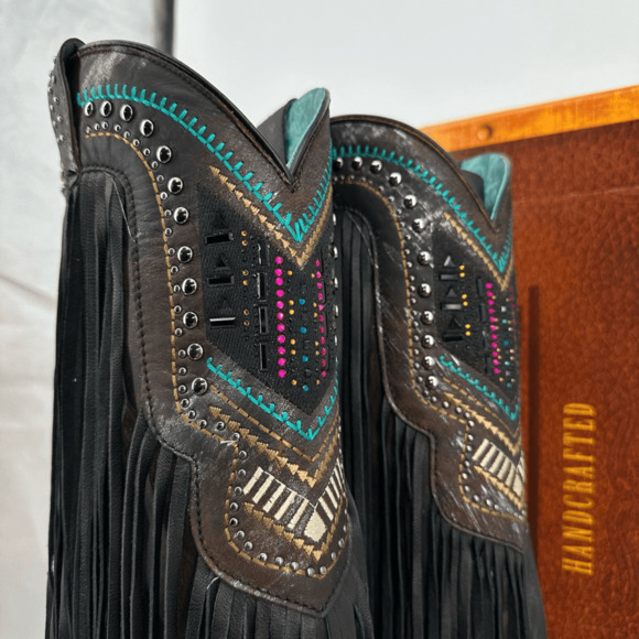 Corral Womens 7 Embroidery Crystals Lamb Fringe Tall Boots C4078 Cowgirl Western - Picture 16 of 16